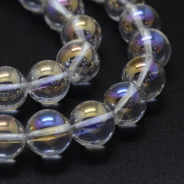 Cristal de Quartz Aqua Aura Blanc Perles Rondes Polies - A l'unité