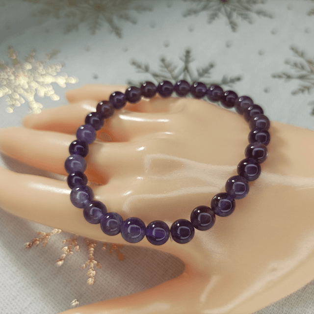 Améthyste Violette / Bracelet Boules de 6 mm / Rondes et Polies en Pierres Naturelles