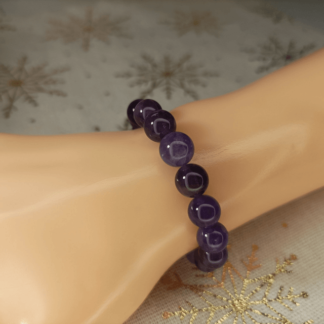 Améthyste Violette / Bracelet Boules de 8 mm / Rondes et Polies en Pierres Naturelles