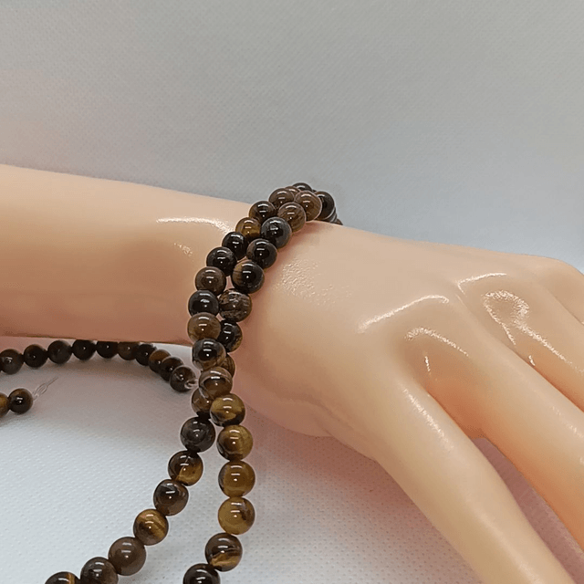 Oeil de Tigre Perles Rondes Polies - Fil Complet