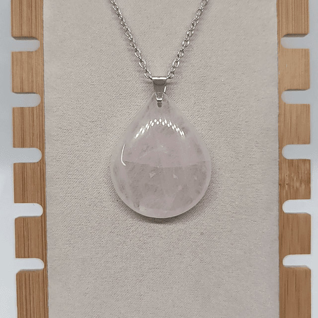 Quartz Rose / Pendentif Goutte / Pierre Plate