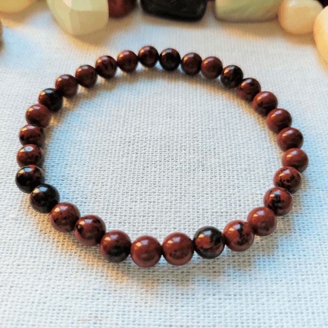 Obsidienne Acajou / Bracelet Boules de 6 mm / Rondes et Polies en Pierres Naturelles