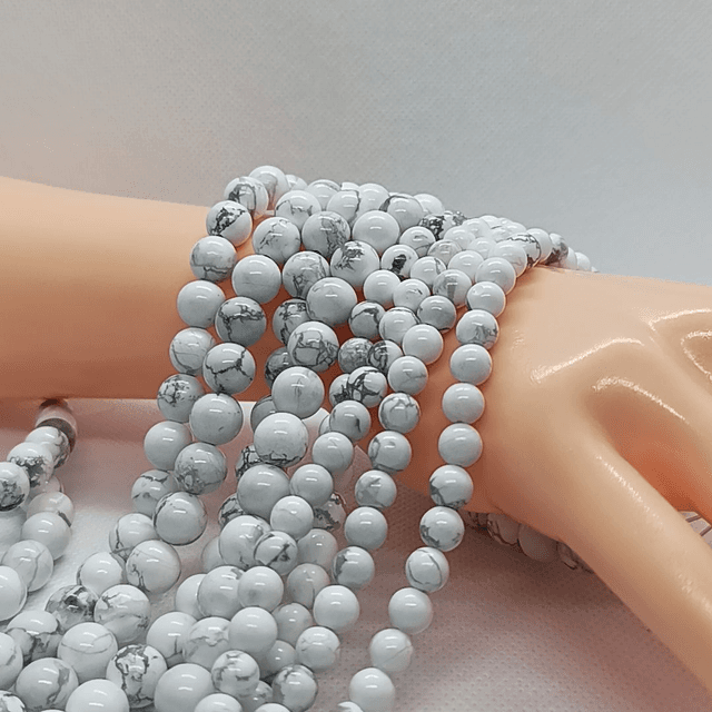 Howlite Perles Rondes Polies - Fil Complet