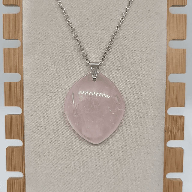 Quartz Rose / Pendentif Feuille / Pierre Plate