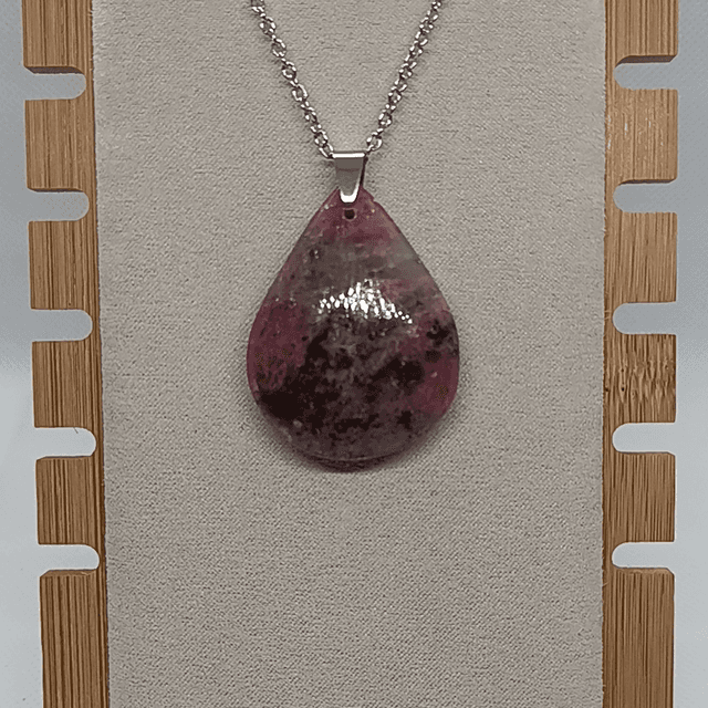 Rhodonite Marbrée / Pendentif Goutte / Pierre Plate