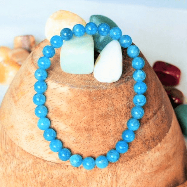 Apatite Bleue / Bracelet Boules de 6 mm / Rondes et Polies en Pierres Naturelles