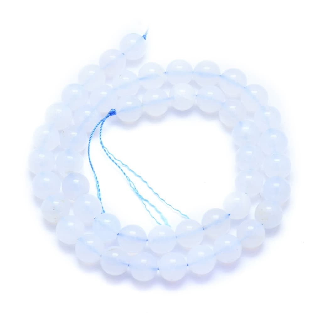 Calcédoine Bleue Perles Rondes Polies - Fil Complet