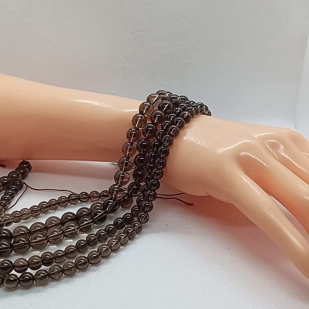 Quartz Fumé Perles Rondes Polies - Fil Complet