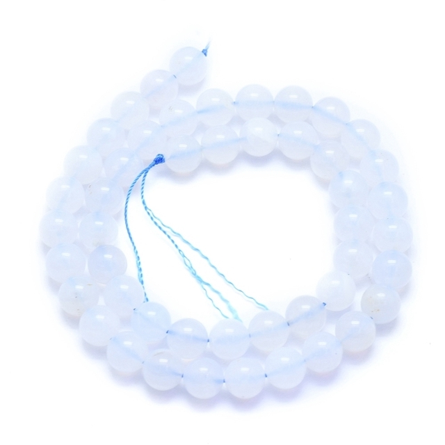 Calcédoine Bleue Perles Rondes Polies - Fil Complet