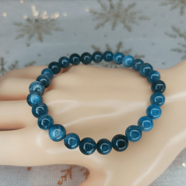 Apatite Bleue / Bracelet Boules de 6 mm / Rondes et Polies en Pierres Naturelles
