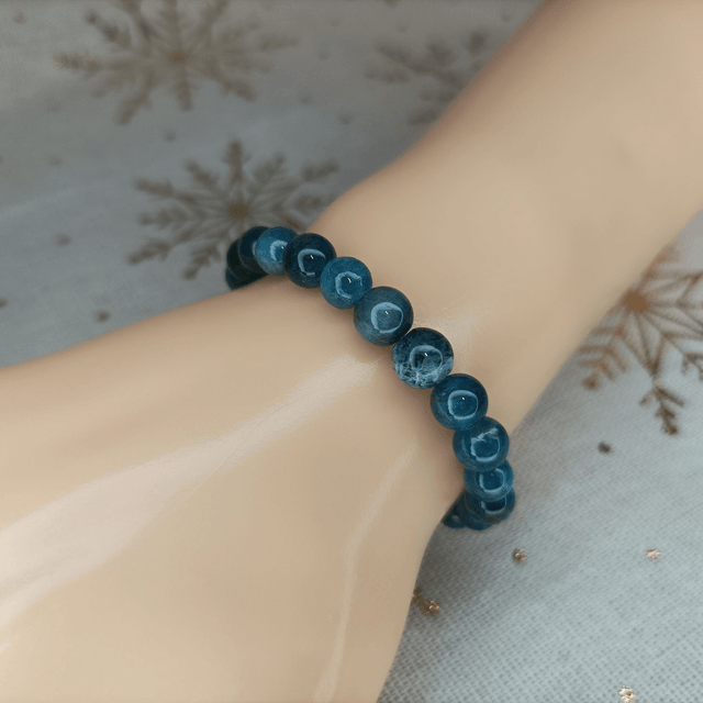 Apatite Bleue / Bracelet Boules de 6 mm / Rondes et Polies en Pierres Naturelles
