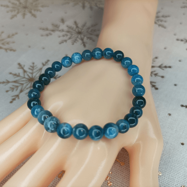Apatite Bleue / Bracelet Boules de 6 mm / Rondes et Polies en Pierres Naturelles