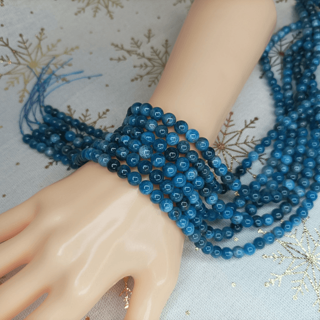Apatite Bleue / Fil de Perles en 6 mm / Boules en Pierres Naturelles Rondes et Polies